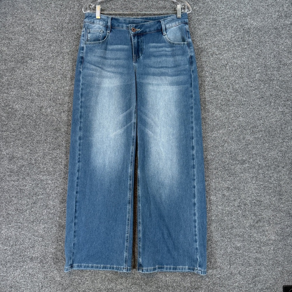 Halara Jeans Women Small Blue Wide Leg High Waisted Stretch Denim Flare Casual